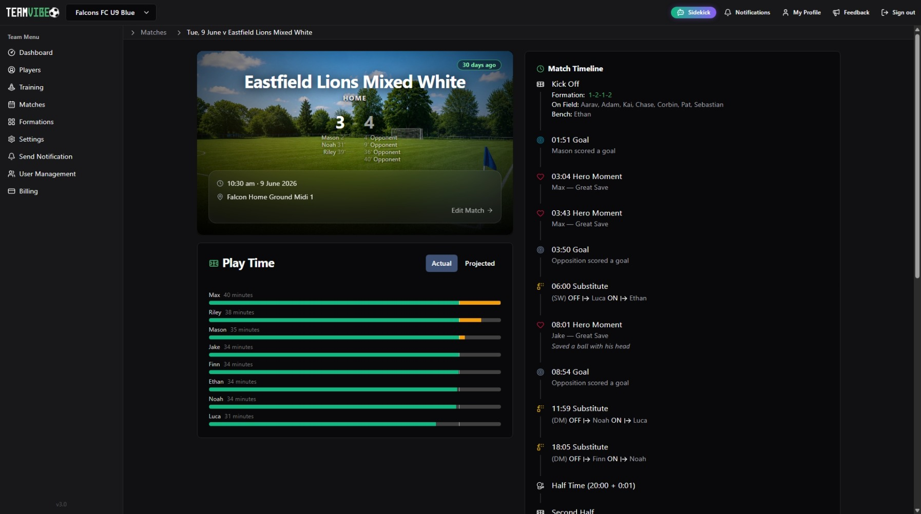 A match view open in a web browser on a computer